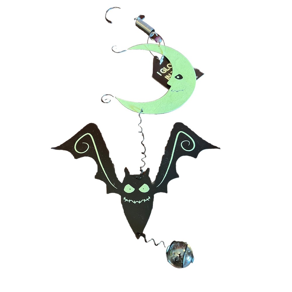 Sunset Vista Designs Green Moon & Bat Bouncy Hanging Halloween Glow In The Dark